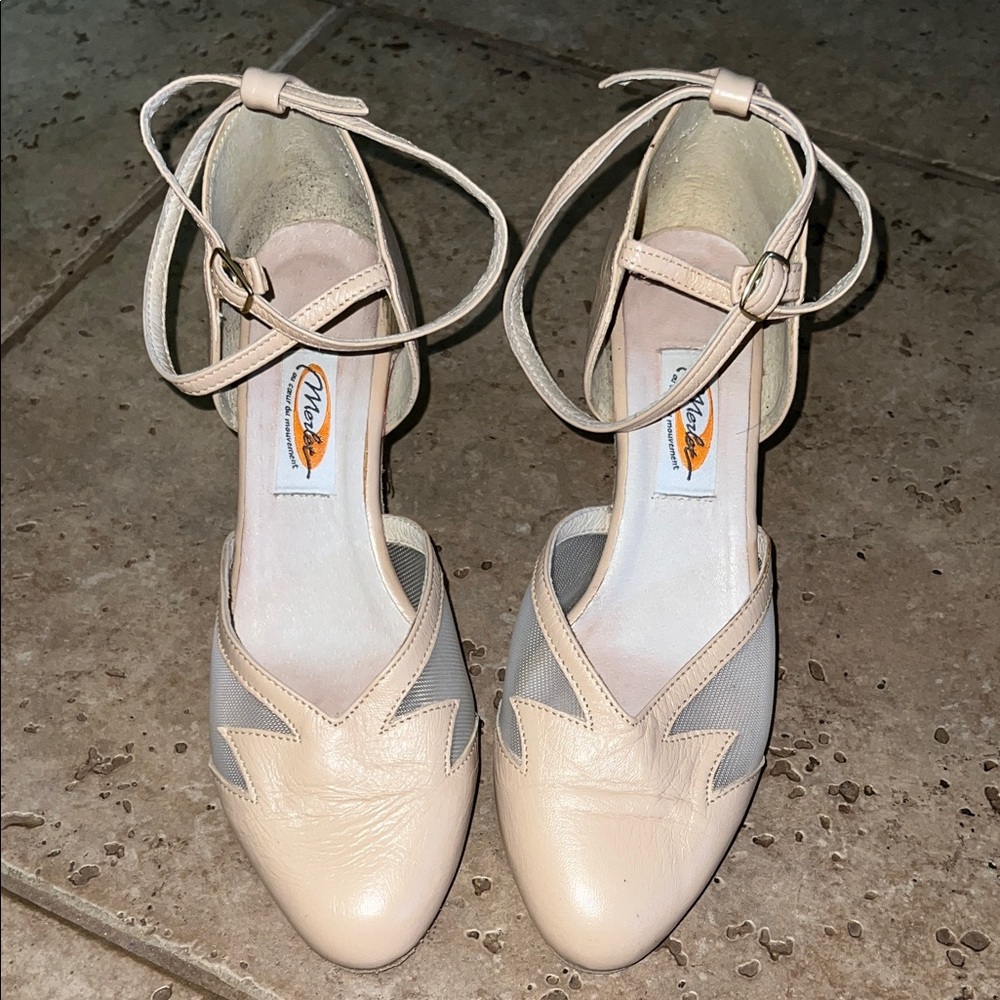 Merlet Beige Leather Heels Dance Shoes